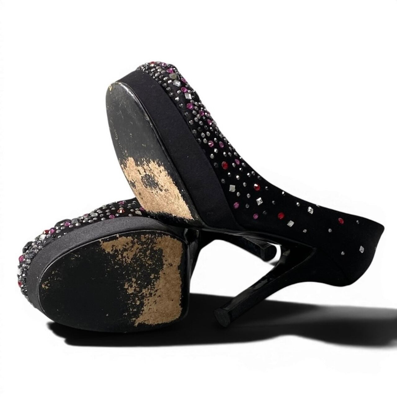 DOLCE&GABBANA ドルチェアンドガッバーナ ラインストーン パンプス ブラック サテン パンプス レディース B