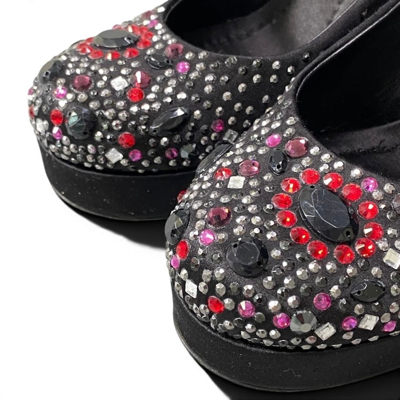 DOLCE&GABBANA ドルチェアンドガッバーナ ラインストーン パンプス ブラック サテン パンプス レディース B