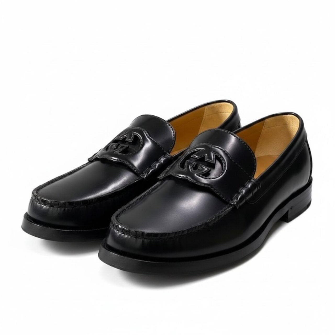 GUCCI グッチ インターロッキング GGロゴ シューズ ドレスシューズ ブラック レザー 738470 ローファー メンズ AB
