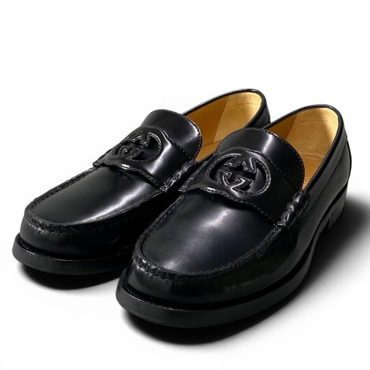 GUCCI グッチ インターロッキング GGロゴ シューズ ドレスシューズ ブラック レザー 738470 ローファー メンズ AB