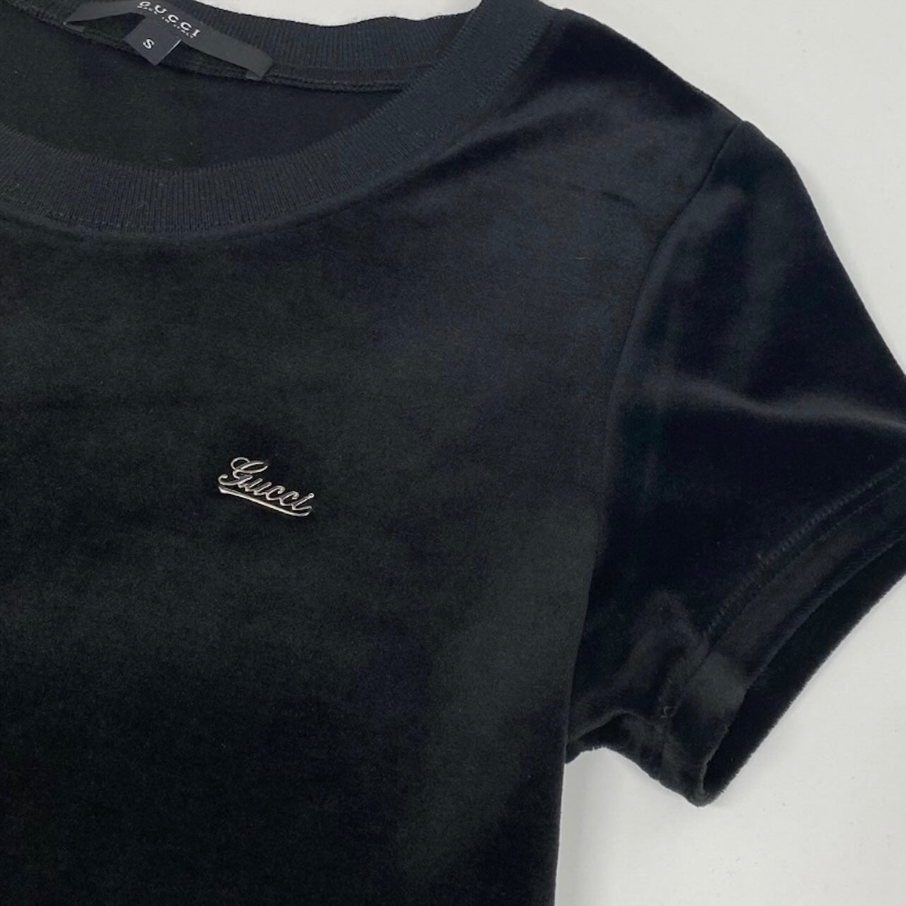 GUCCI グッチ 半袖ベロアドレスワンピース ブラック ポリエステル / ナイロン / トリアセテート PPP13-JF184 ワンピース レディース ABP