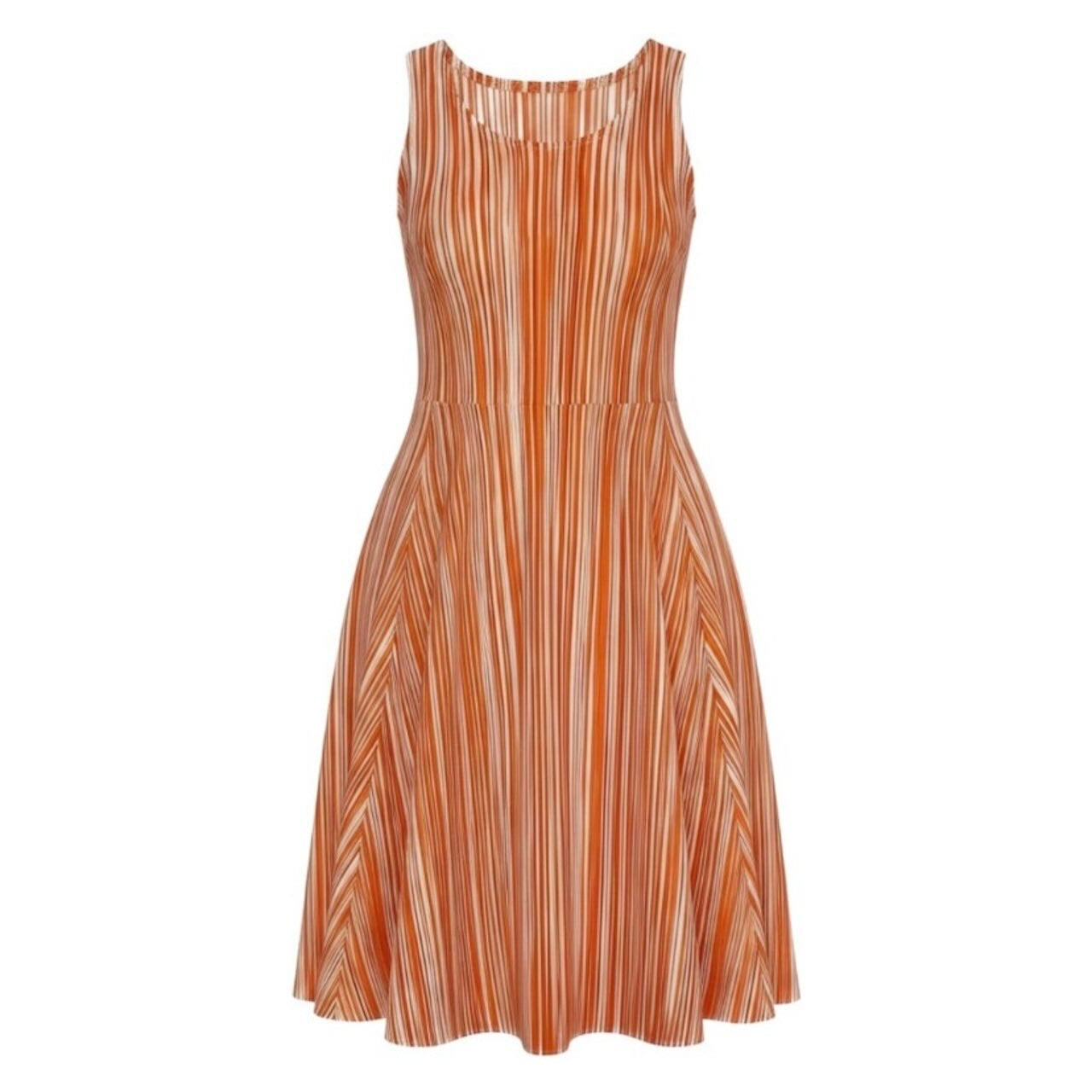 PLEATS PLEASE プリーツプリーズ 変形ノースリーブワンピース ストライプ オレンジ ホワイト ポリエステル PP73-JH675 ワンピース レディース B