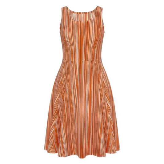 PLEATS PLEASE プリーツプリーズ 変形ノースリーブワンピース ストライプ オレンジ ホワイト ポリエステル PP73-JH675 ワンピース レディース B