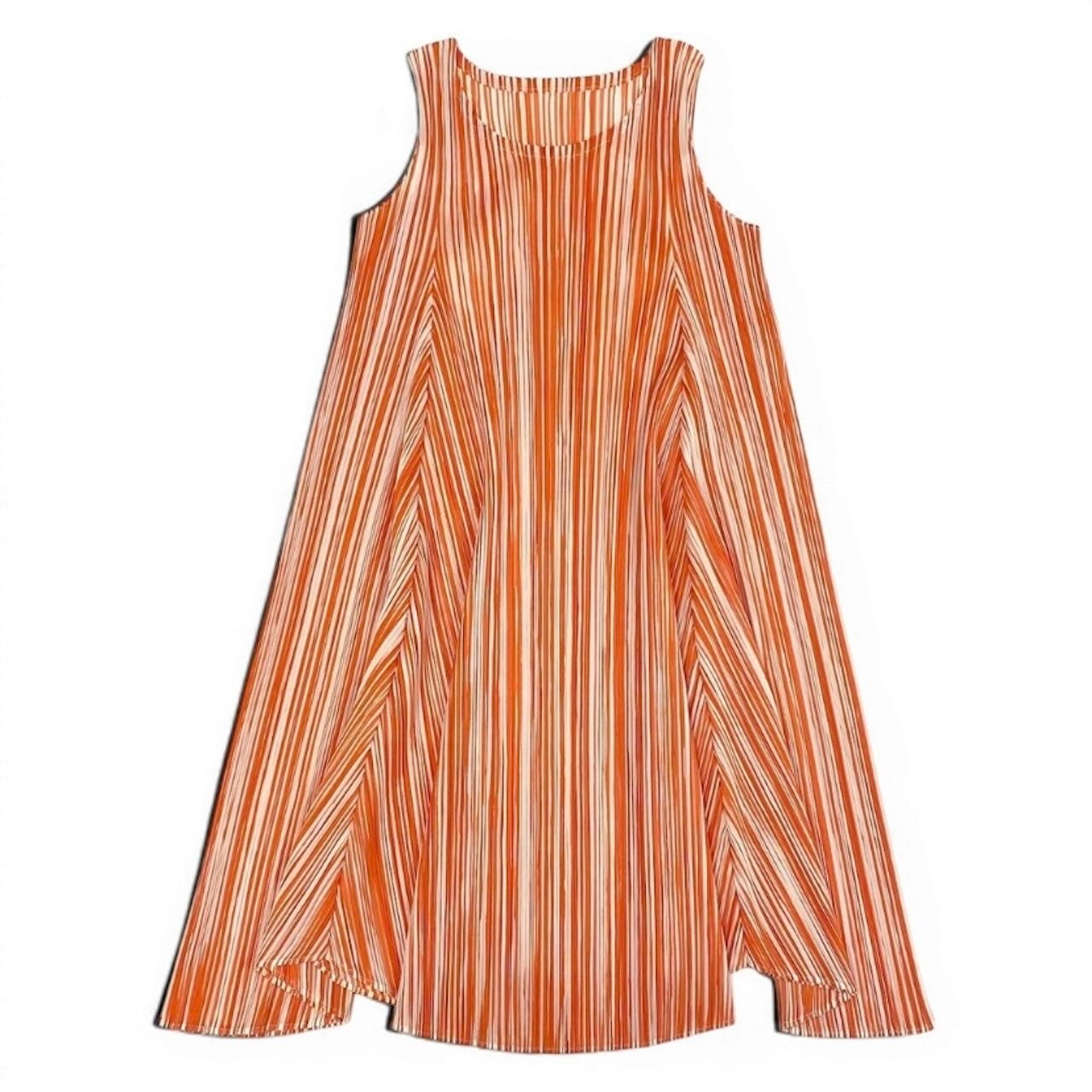 PLEATS PLEASE プリーツプリーズ 変形ノースリーブワンピース ストライプ オレンジ ホワイト ポリエステル PP73-JH675 ワンピース レディース B