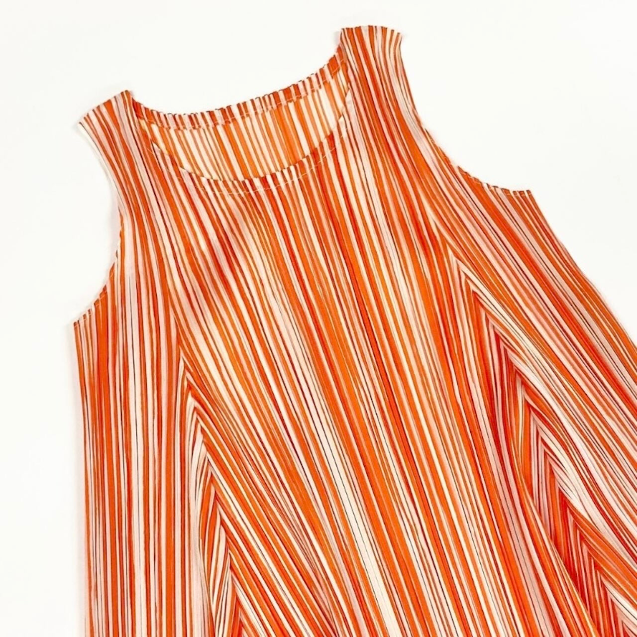 PLEATS PLEASE プリーツプリーズ 変形ノースリーブワンピース ストライプ オレンジ ホワイト ポリエステル PP73-JH675 ワンピース レディース B
