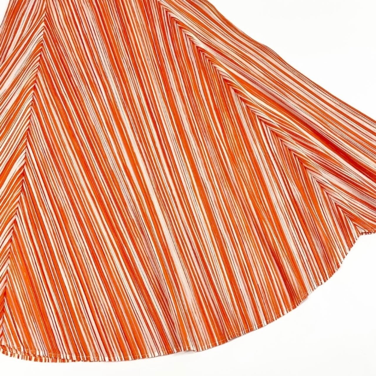 PLEATS PLEASE プリーツプリーズ 変形ノースリーブワンピース ストライプ オレンジ ホワイト ポリエステル PP73-JH675 ワンピース レディース B