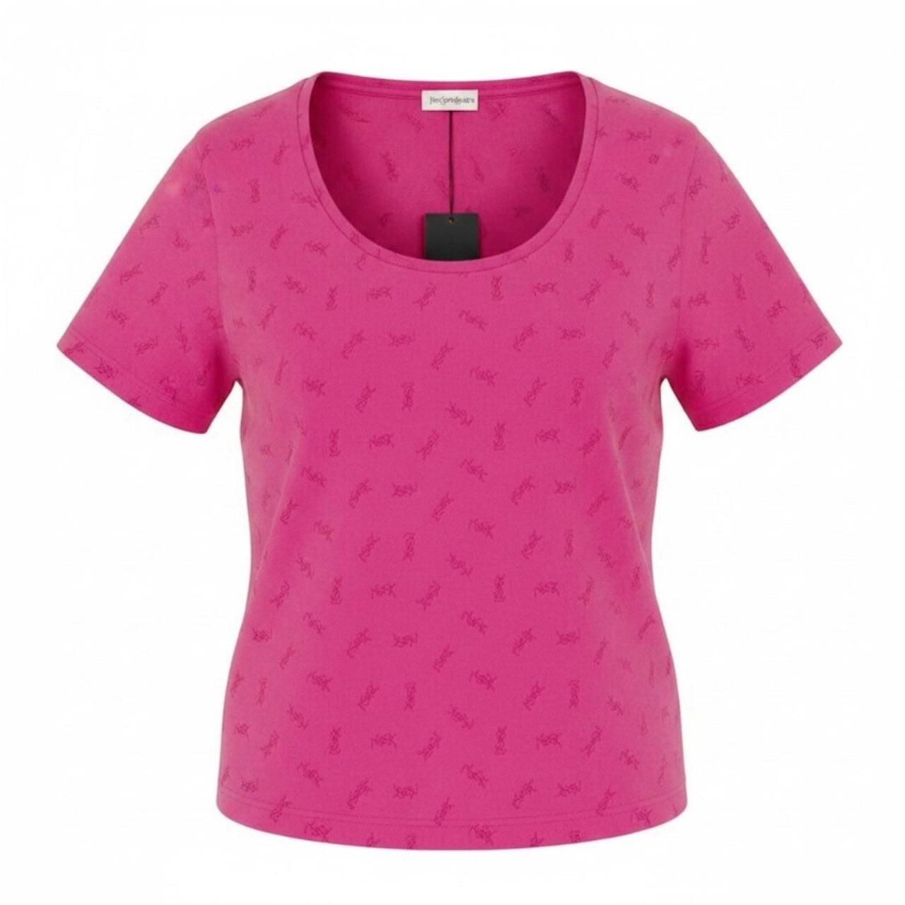 YVES SAINT LAURENT イヴ サンローラン YSLロゴ 半袖Tシャツ カットソー トップス ピンク レーヨン / ポリエステル / ポリウレタン SN50-353 半袖Ｔシャツ レディース S