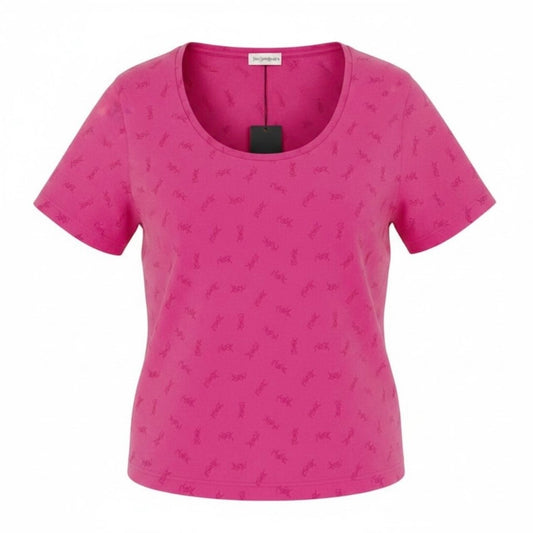 YVES SAINT LAURENT イヴ サンローラン YSLロゴ 半袖Tシャツ カットソー トップス ピンク レーヨン / ポリエステル / ポリウレタン SN50-353 半袖Ｔシャツ レディース S