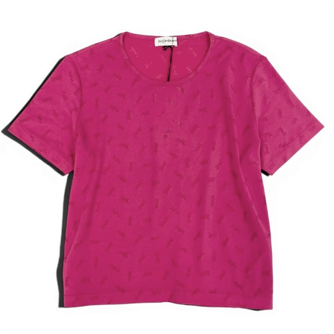 YVES SAINT LAURENT イヴ サンローラン YSLロゴ 半袖Tシャツ カットソー トップス ピンク レーヨン / ポリエステル / ポリウレタン SN50-353 半袖Ｔシャツ レディース S