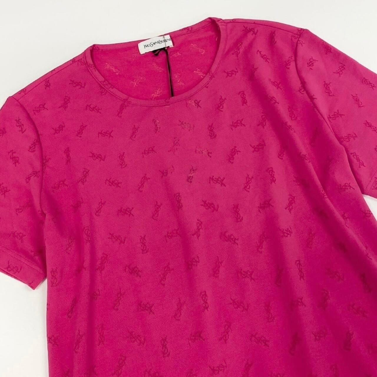 YVES SAINT LAURENT イヴ サンローラン YSLロゴ 半袖Tシャツ カットソー トップス ピンク レーヨン / ポリエステル / ポリウレタン SN50-353 半袖Ｔシャツ レディース S