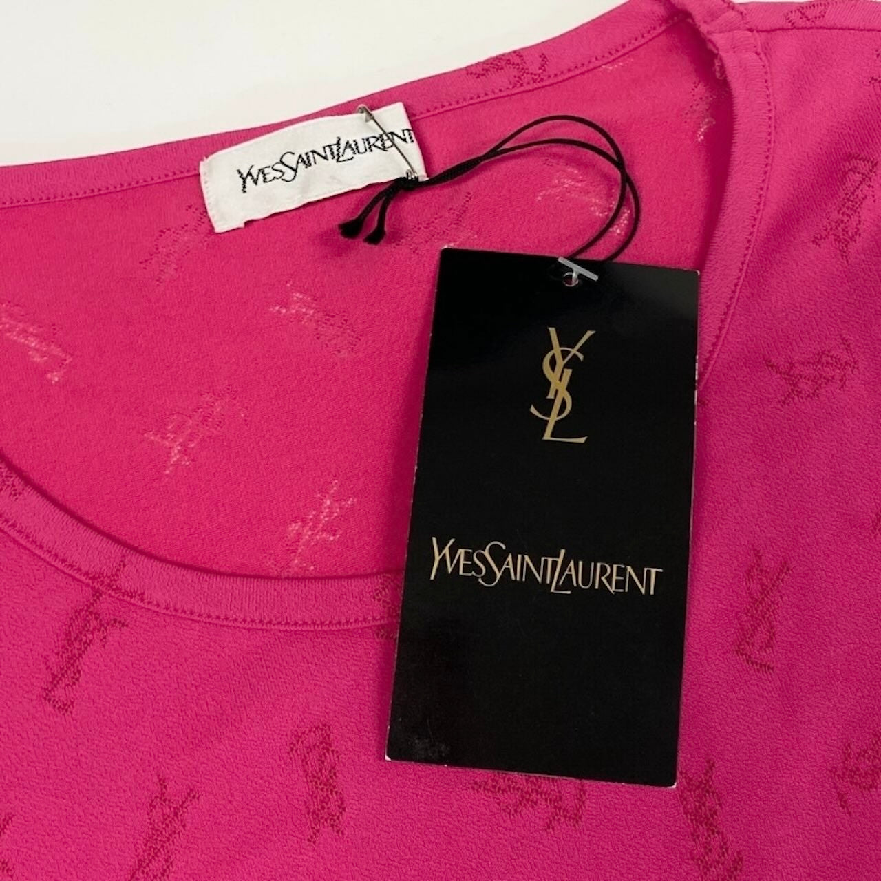YVES SAINT LAURENT イヴ サンローラン YSLロゴ 半袖Tシャツ カットソー トップス ピンク レーヨン / ポリエステル / ポリウレタン SN50-353 半袖Ｔシャツ レディース S