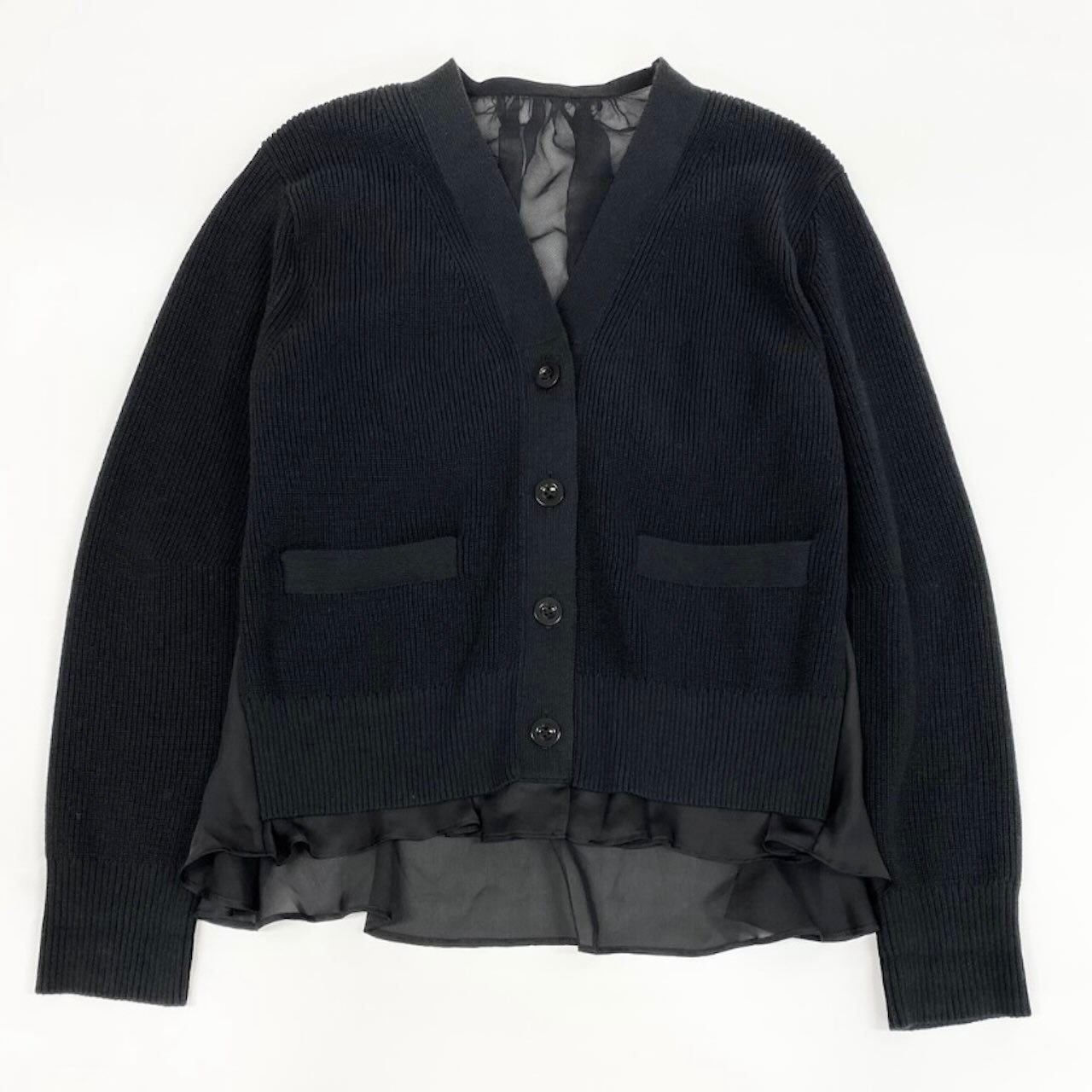 Sacai サカイ ニット サテン カーディガン ロングスリーブ ブラック コットン / ポリエステル 23-06500 カーディガン レディース AB