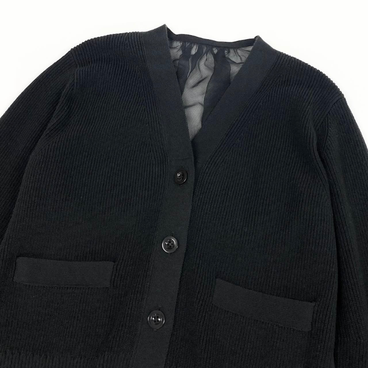 Sacai サカイ ニット サテン カーディガン ロングスリーブ ブラック コットン / ポリエステル 23-06500 カーディガン レディース AB