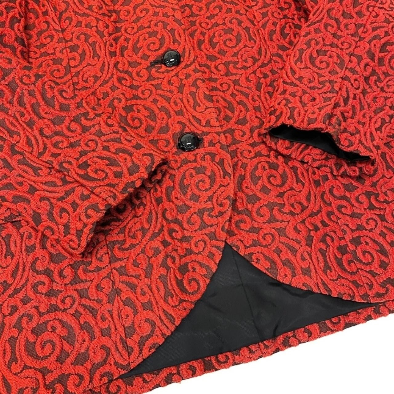 GIVENCHY ジバンシィ ロングジャケット 総柄 立体刺繍 ロゴボタン レッド アクリル / ウール / アセテート キュプラ ノーカラージャケット レディース ABP