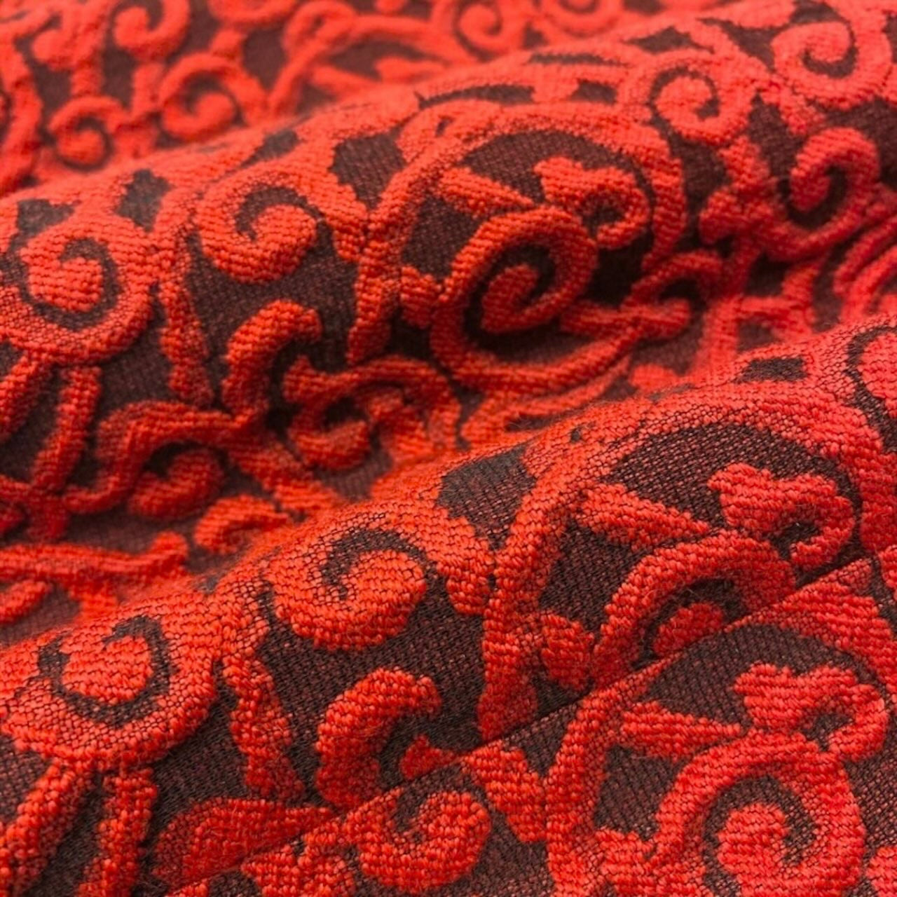 GIVENCHY ジバンシィ ロングジャケット 総柄 立体刺繍 ロゴボタン レッド アクリル / ウール / アセテート キュプラ ノーカラージャケット レディース ABP
