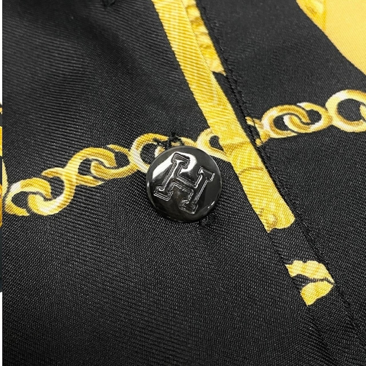 HERMES エルメス ヴィンテージ シルク切替 ニットポロシャツ ロングスリーブ ニットトップス スカーフ柄 ブラック シルク / コットン / カシミヤ ポロシャツ レディース B