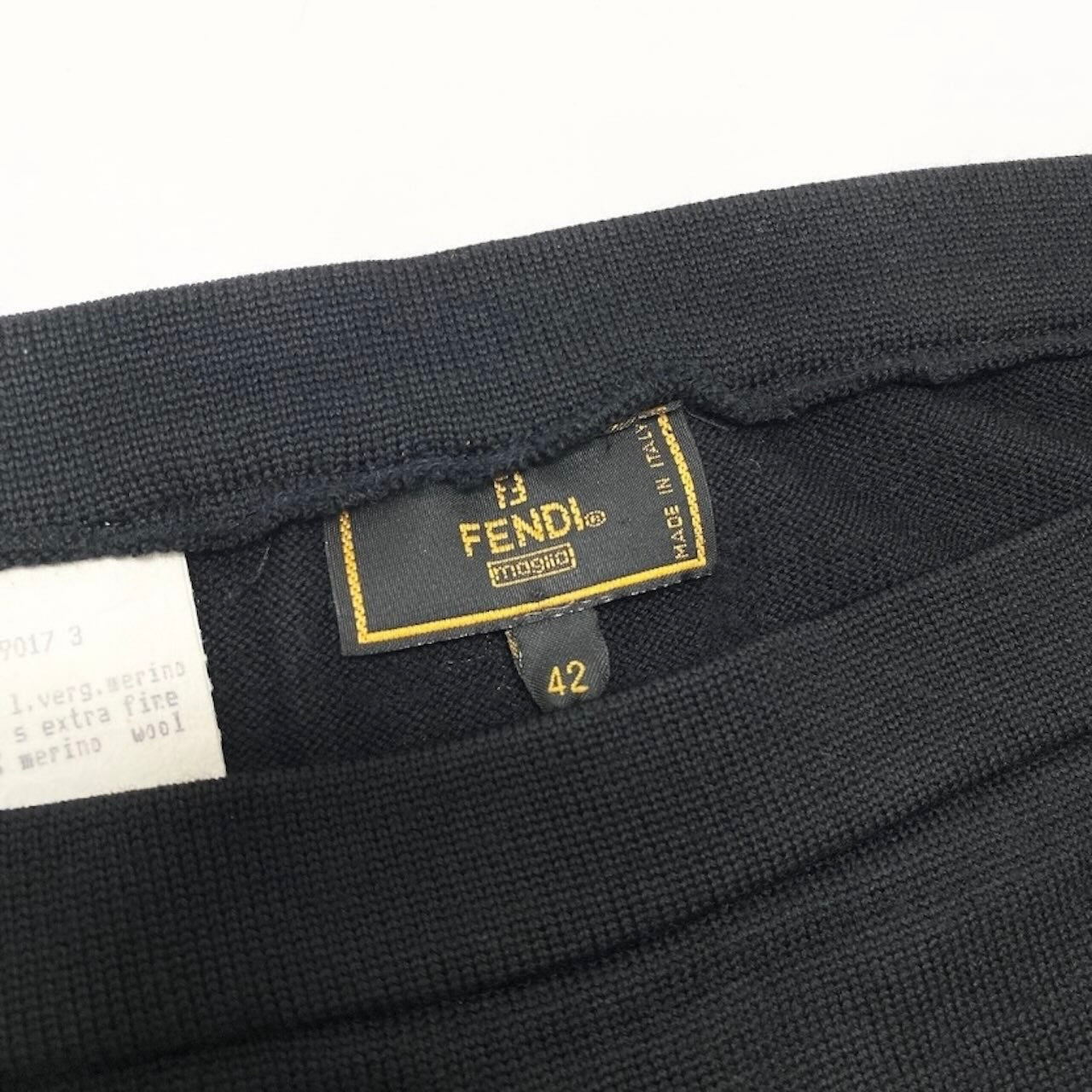 FENDI フェンディ ロゴプリント ニットスカート 膝丈スカート ブラック ウール スカート レディース S