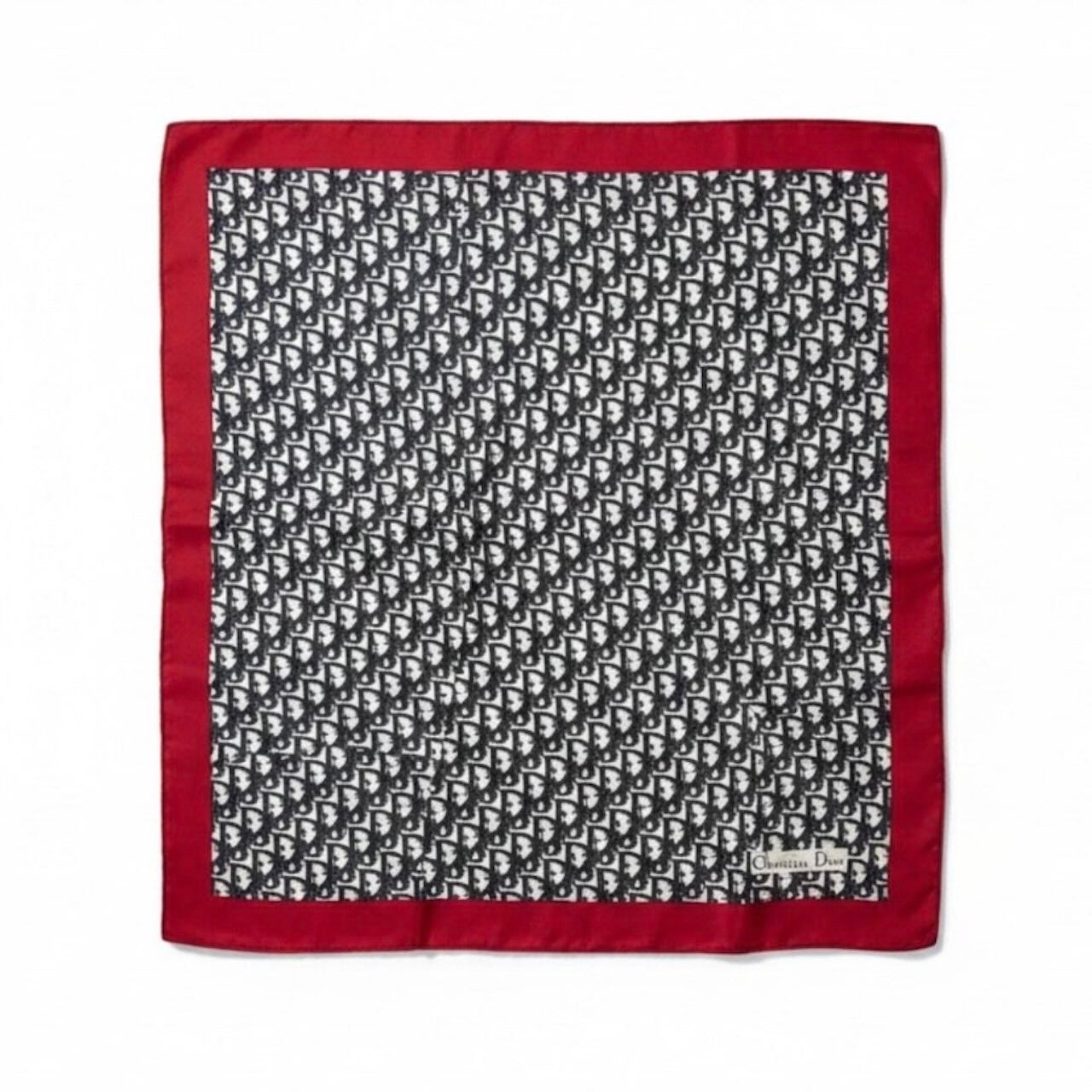 Christian Dior クリスチャンディオール トロッター柄 ネイビー レッド シルク バンダナ レディース AB