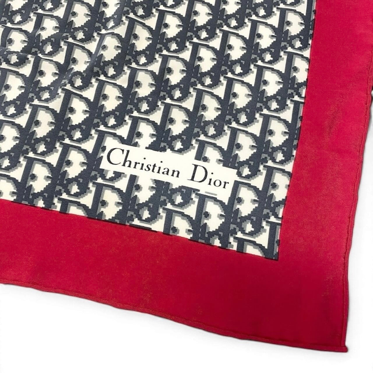 Christian Dior クリスチャンディオール トロッター柄 ネイビー レッド シルク バンダナ レディース AB
