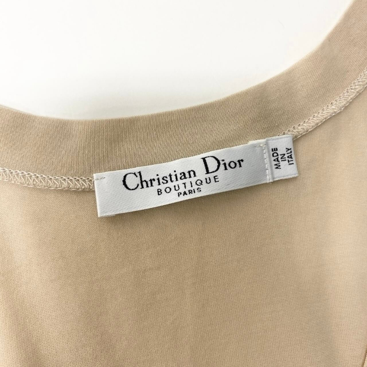 Christian Dior クリスチャンディオール ガリアーノ期 Uネック 花刺繍 ベージュ ベビーピンク コットン 半袖Ｔシャツ レディース BC