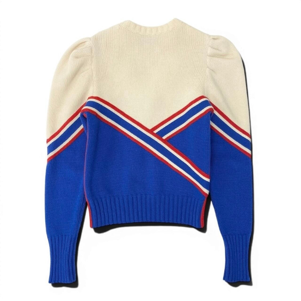 GUCCI グッチ パール ビジュー装飾 ブルー ホワイト ウール トップス レディース AB