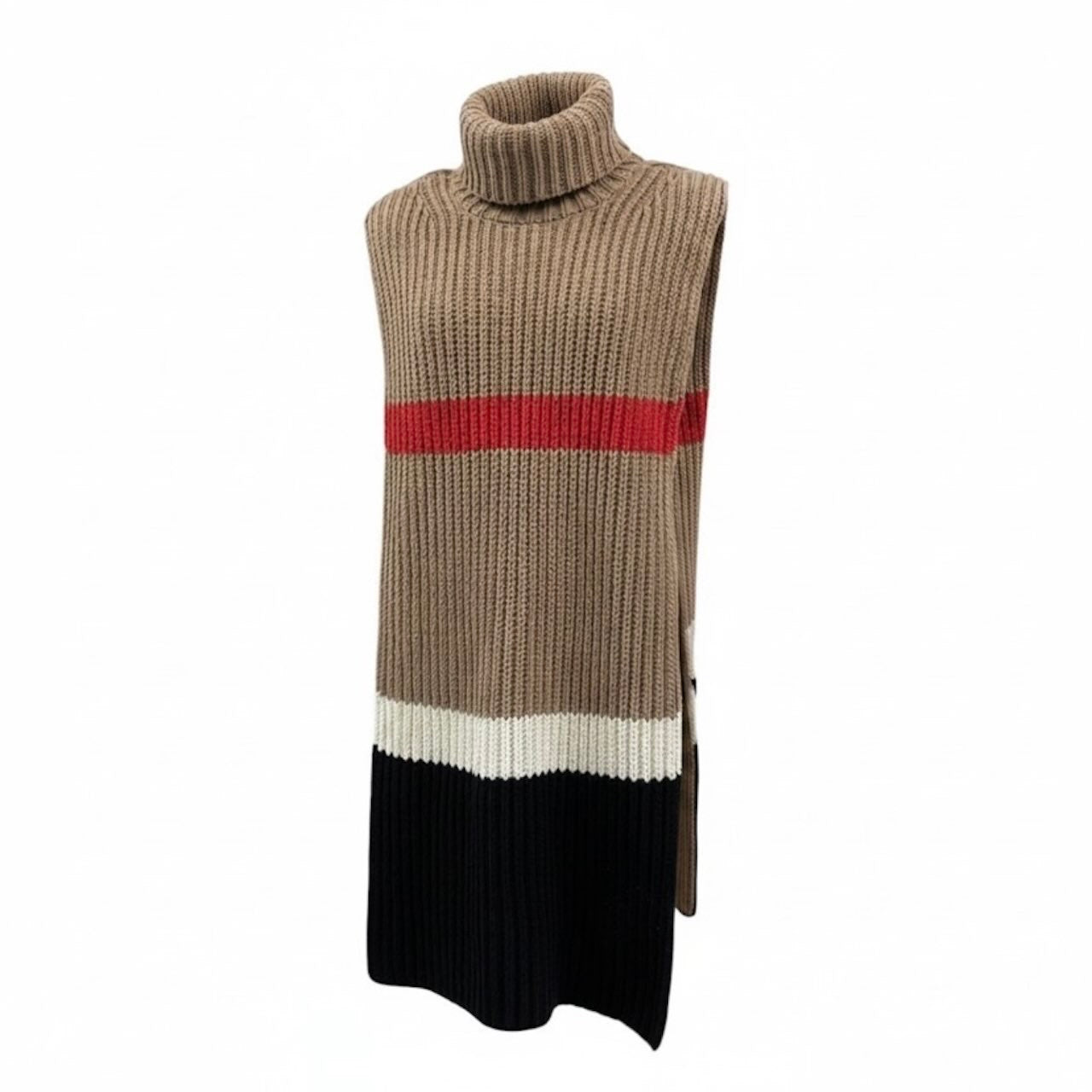 BURBERRY バーバリー タートルネック ケープ ポンチョ ベージュ カシミヤ / コットン ローゲージニット レディース B