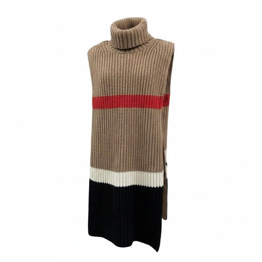 BURBERRY バーバリー タートルネック ケープ ポンチョ ベージュ カシミヤ / コットン ローゲージニット レディース B