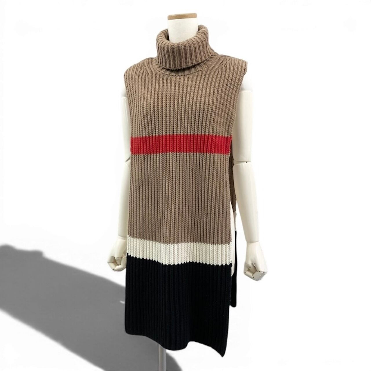 BURBERRY バーバリー タートルネック ケープ ポンチョ ベージュ カシミヤ / コットン ローゲージニット レディース B