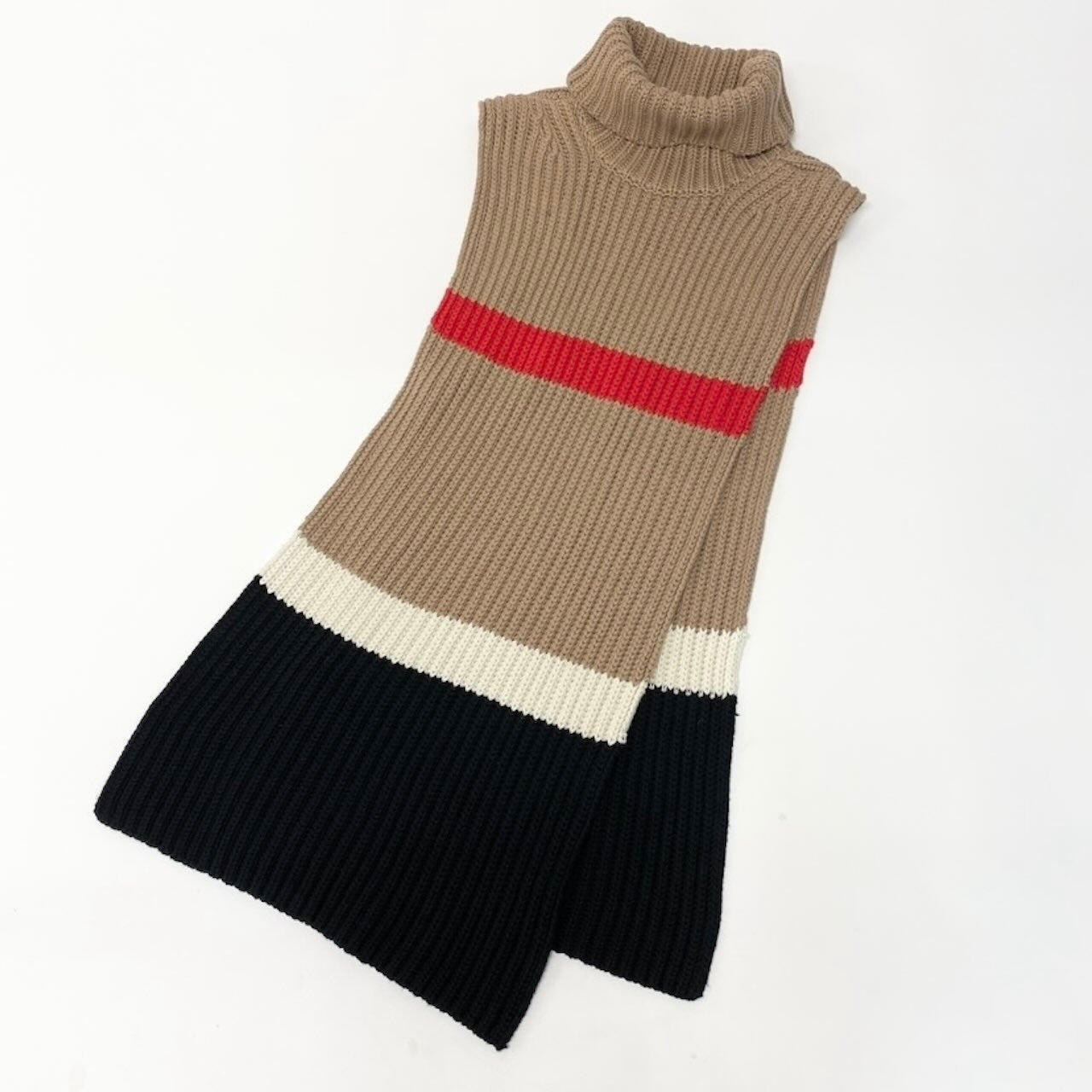 BURBERRY バーバリー タートルネック ケープ ポンチョ ベージュ カシミヤ / コットン ローゲージニット レディース B