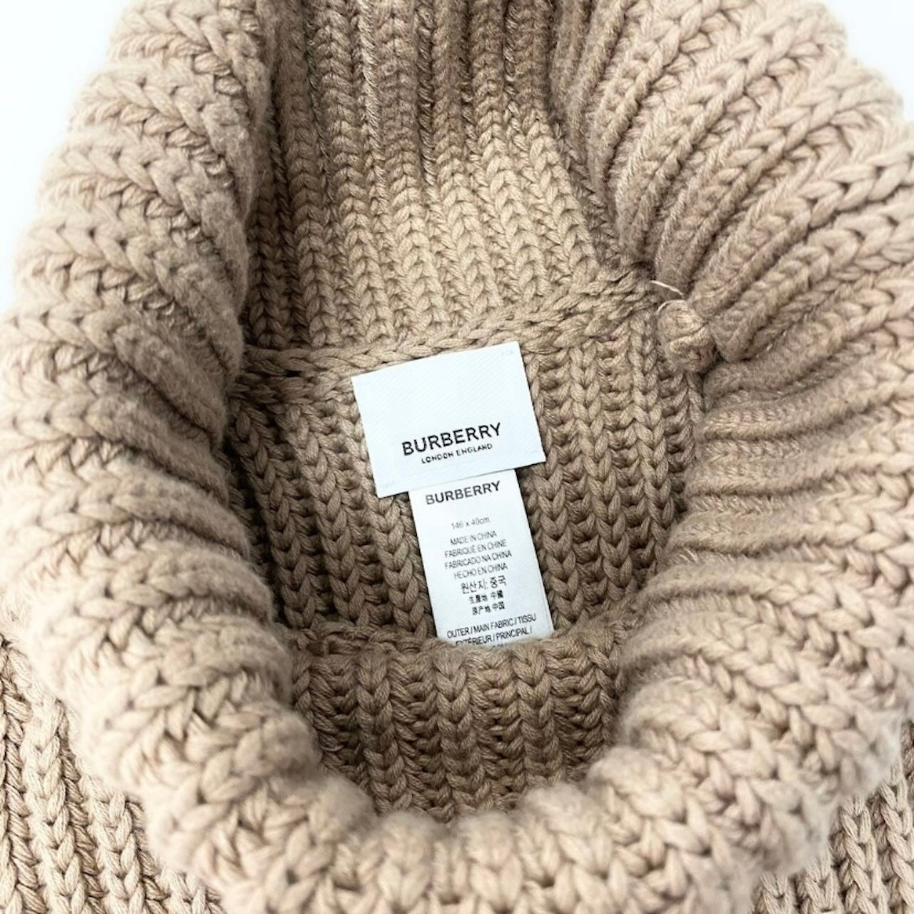 BURBERRY バーバリー タートルネック ケープ ポンチョ ベージュ カシミヤ / コットン ローゲージニット レディース B