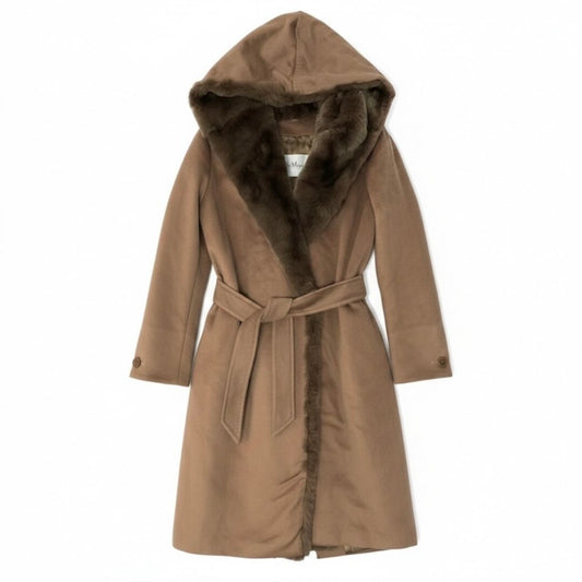 MAX MARA マックスマーラ ブラウン アルパカ / ウール ファーコート ジャケット レディース AB