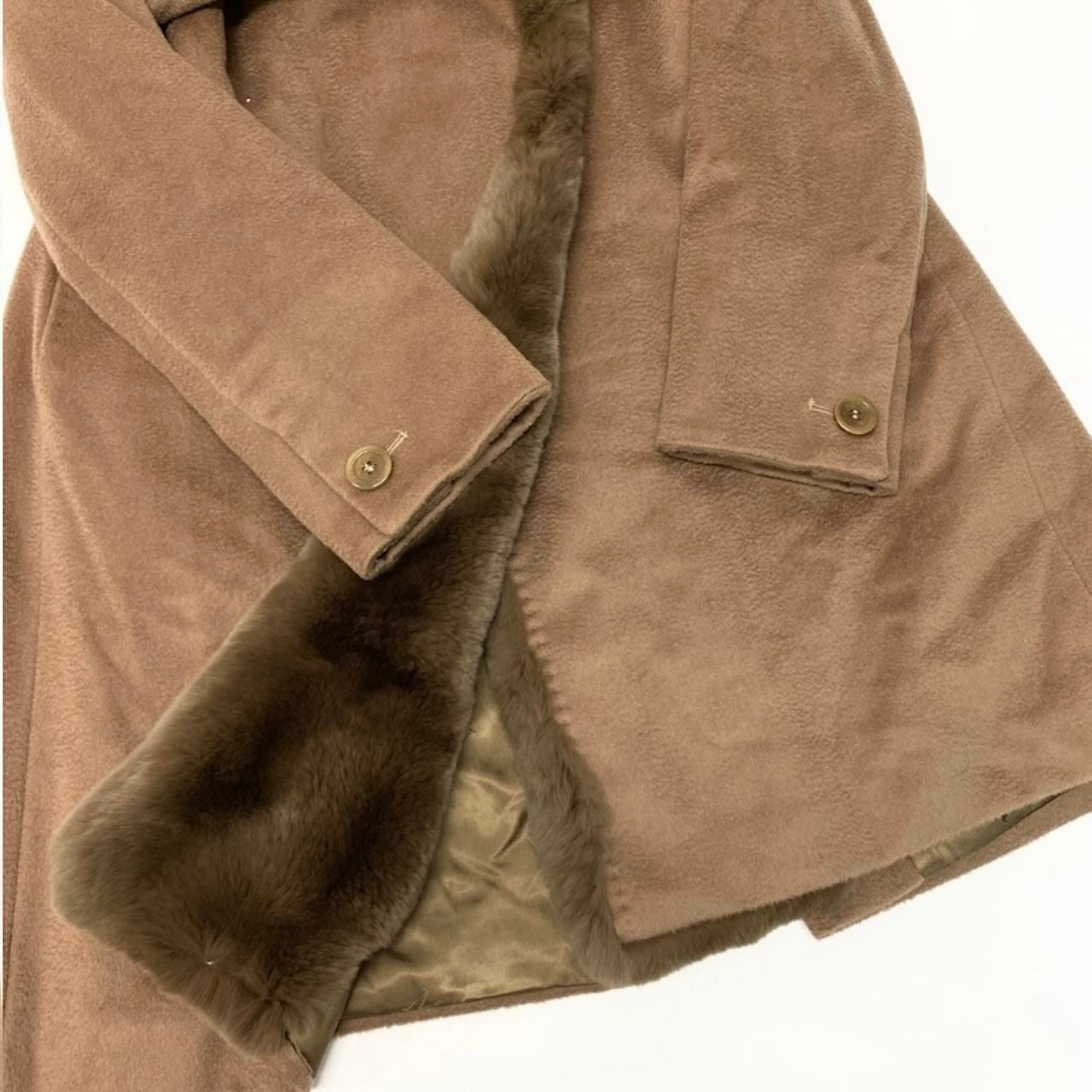 MAX MARA マックスマーラ ブラウン アルパカ / ウール ファーコート ジャケット レディース AB