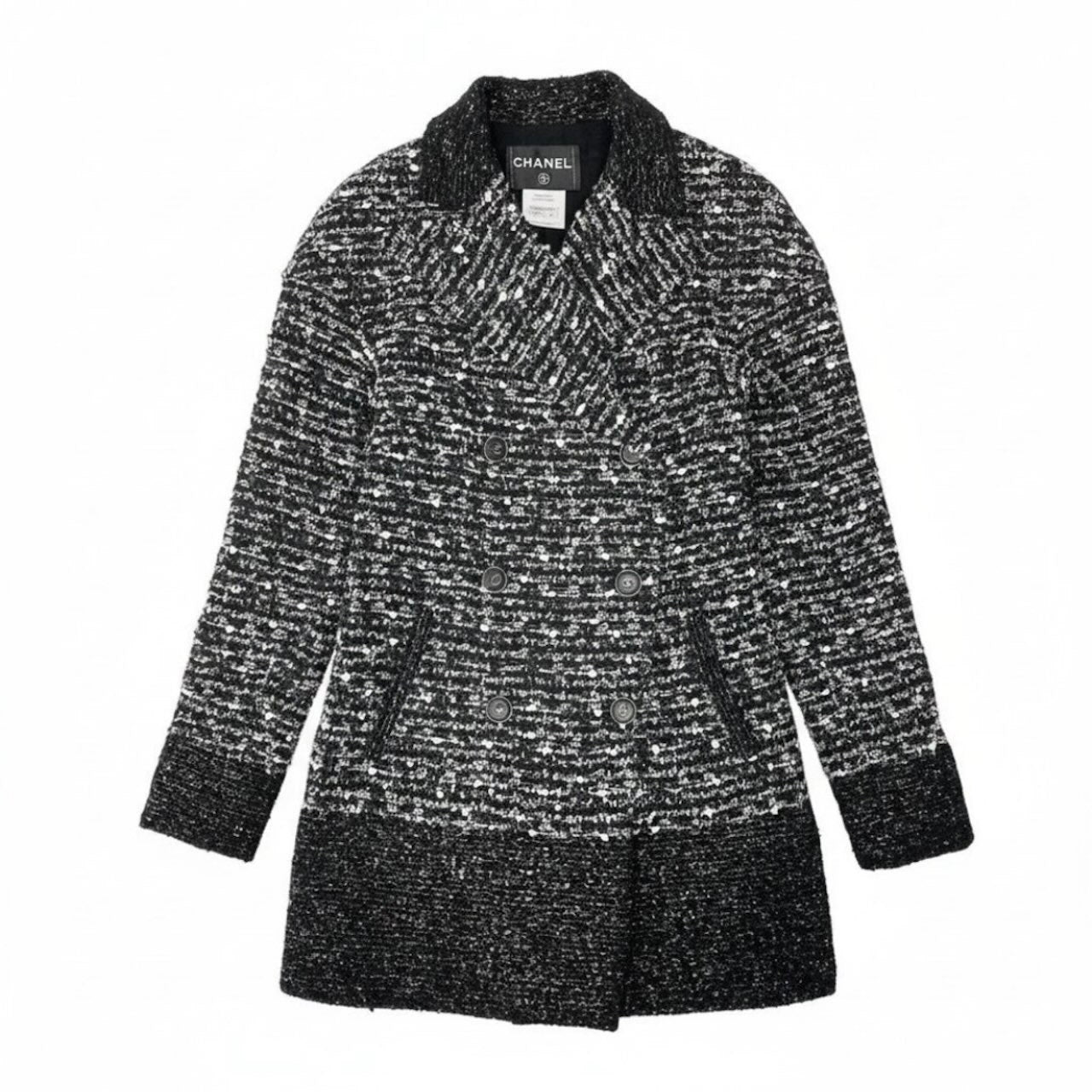 CHANEL シャネル P41804W04950 ツイードコート ジャケット ココマーク ダブルブレスト グレー シルク / ウール / ナイロン アクリル その他アウター レディース AB