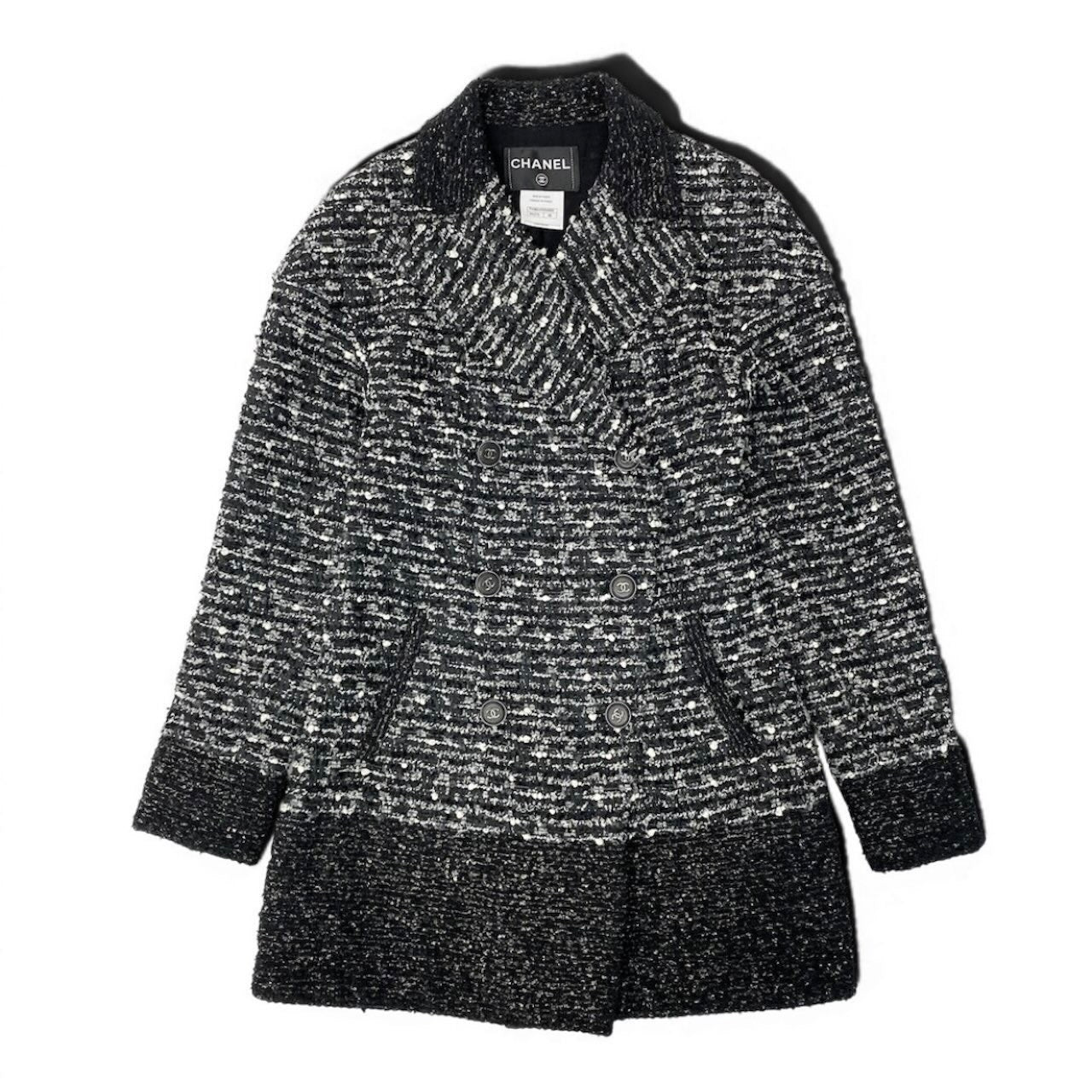 CHANEL シャネル P41804W04950 ツイードコート ジャケット ココマーク ダブルブレスト グレー シルク / ウール / ナイロン アクリル その他アウター レディース AB
