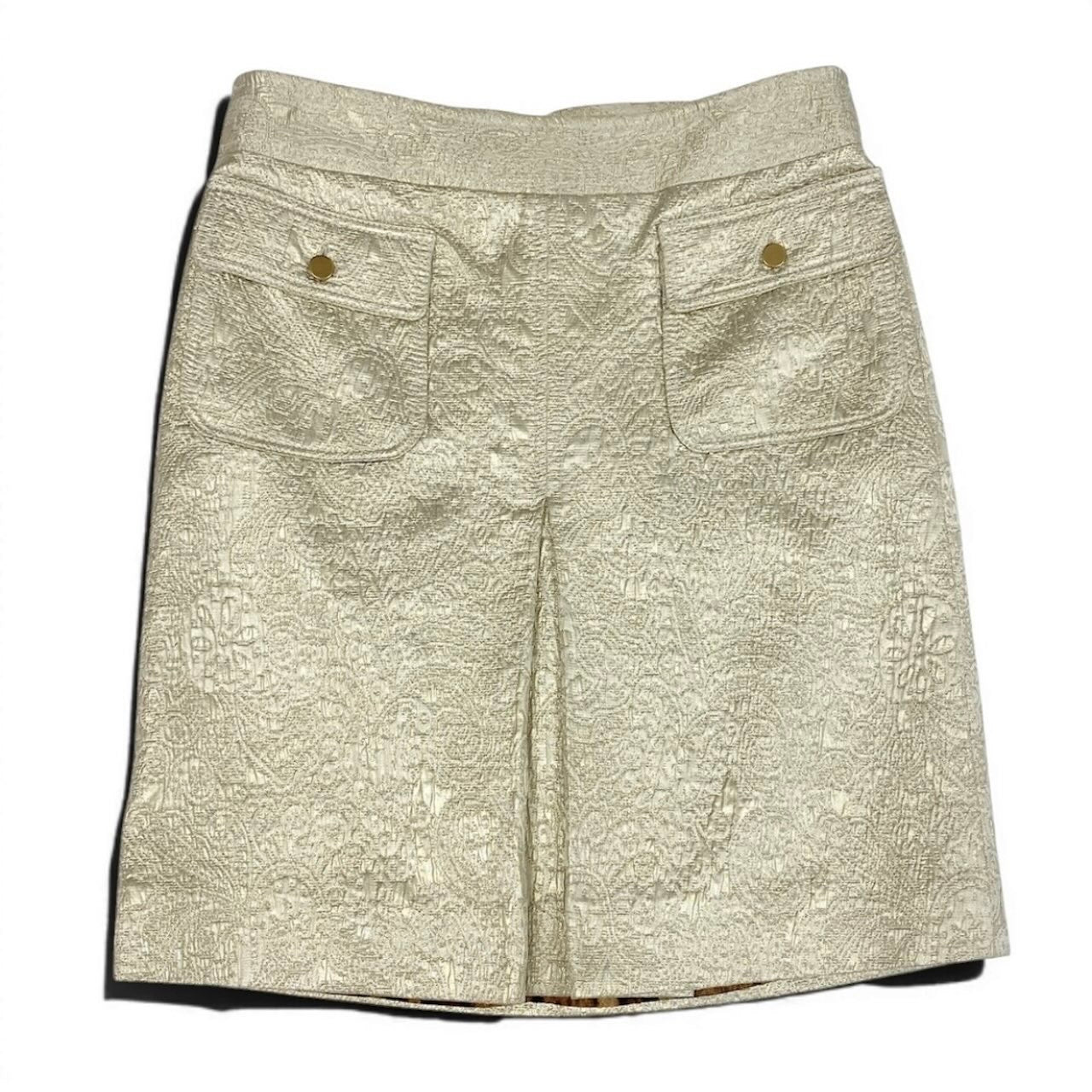 DOLCE&GABBANA ドルチェアンドガッバーナ ジャガード 膝丈 フロントポケット オフホワイト ゴールド金具 コットン / シルク / ポリエステル タイトスカート レディース ABP