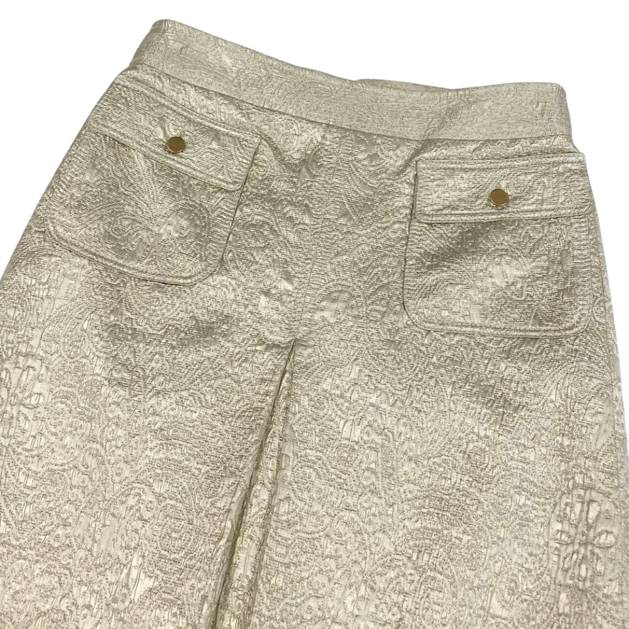 DOLCE&GABBANA ドルチェアンドガッバーナ ジャガード 膝丈 フロントポケット オフホワイト ゴールド金具 コットン / シルク / ポリエステル タイトスカート レディース ABP