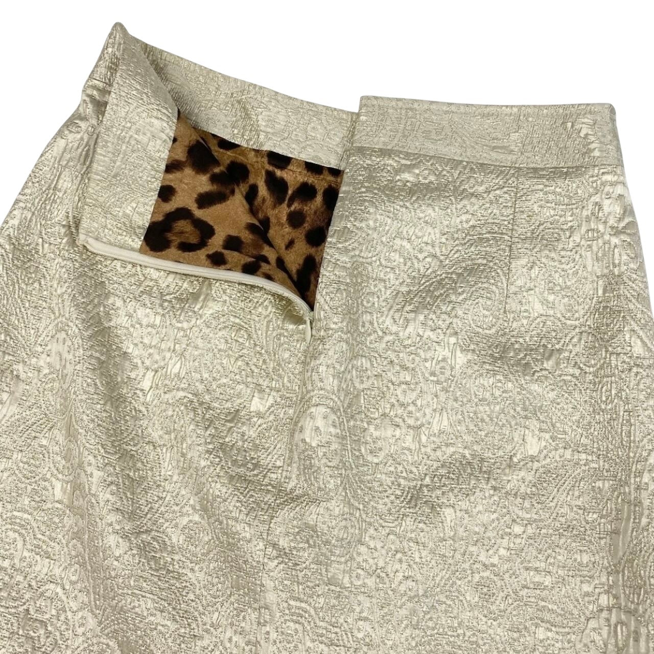 DOLCE&GABBANA ドルチェアンドガッバーナ ジャガード 膝丈 フロントポケット オフホワイト ゴールド金具 コットン / シルク / ポリエステル タイトスカート レディース ABP