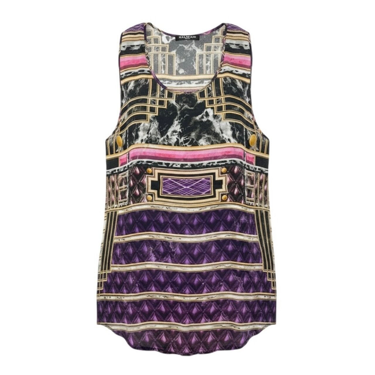 BALMAIN バルマン ノースリーブ シルクシアートップ パープル マルチカラー シルク その他トップス レディース AB