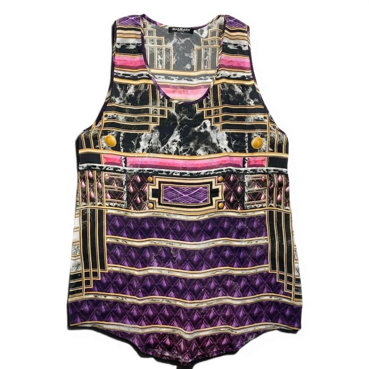 BALMAIN バルマン ノースリーブ シルクシアートップ パープル マルチカラー シルク その他トップス レディース AB