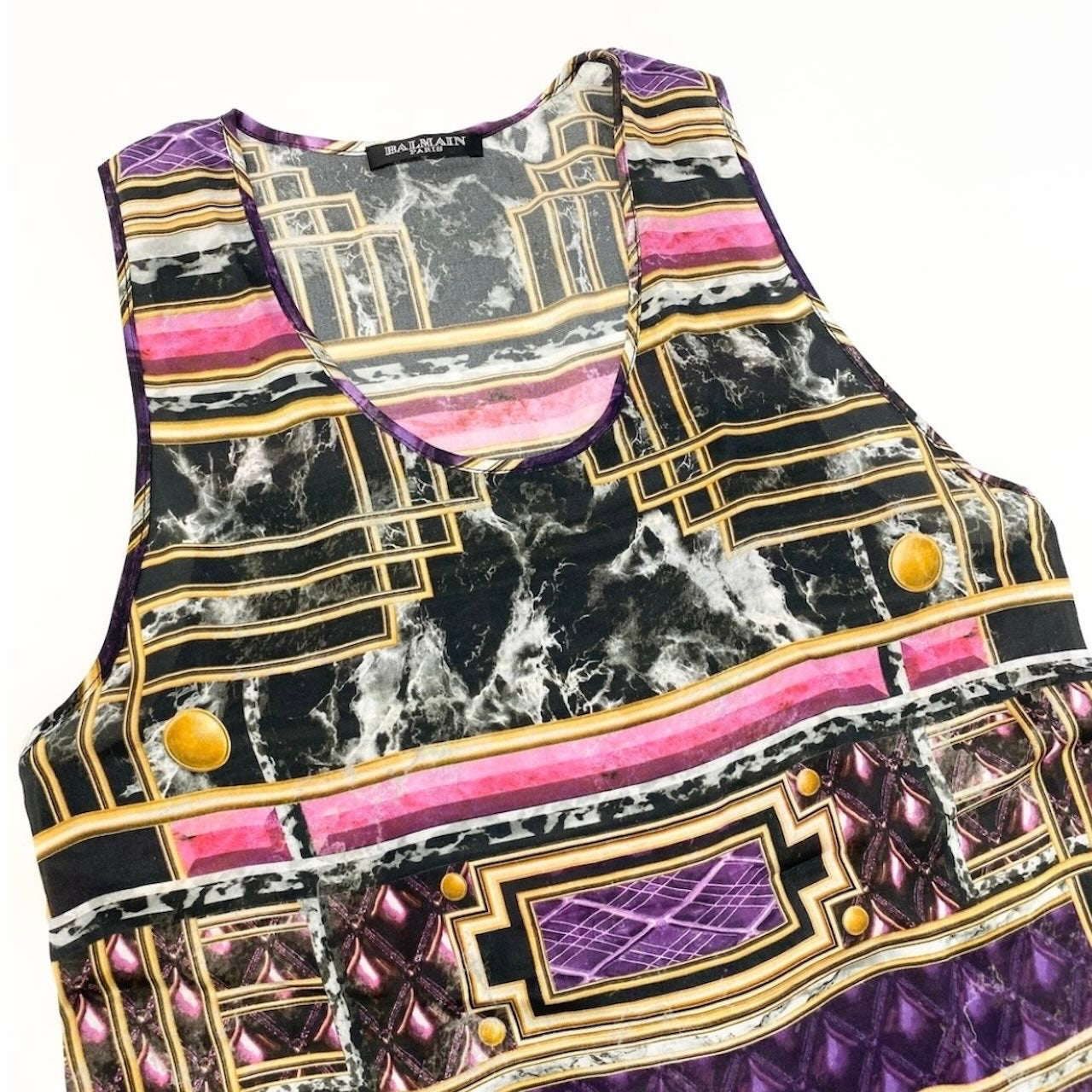 BALMAIN バルマン ノースリーブ シルクシアートップ パープル マルチカラー シルク その他トップス レディース AB