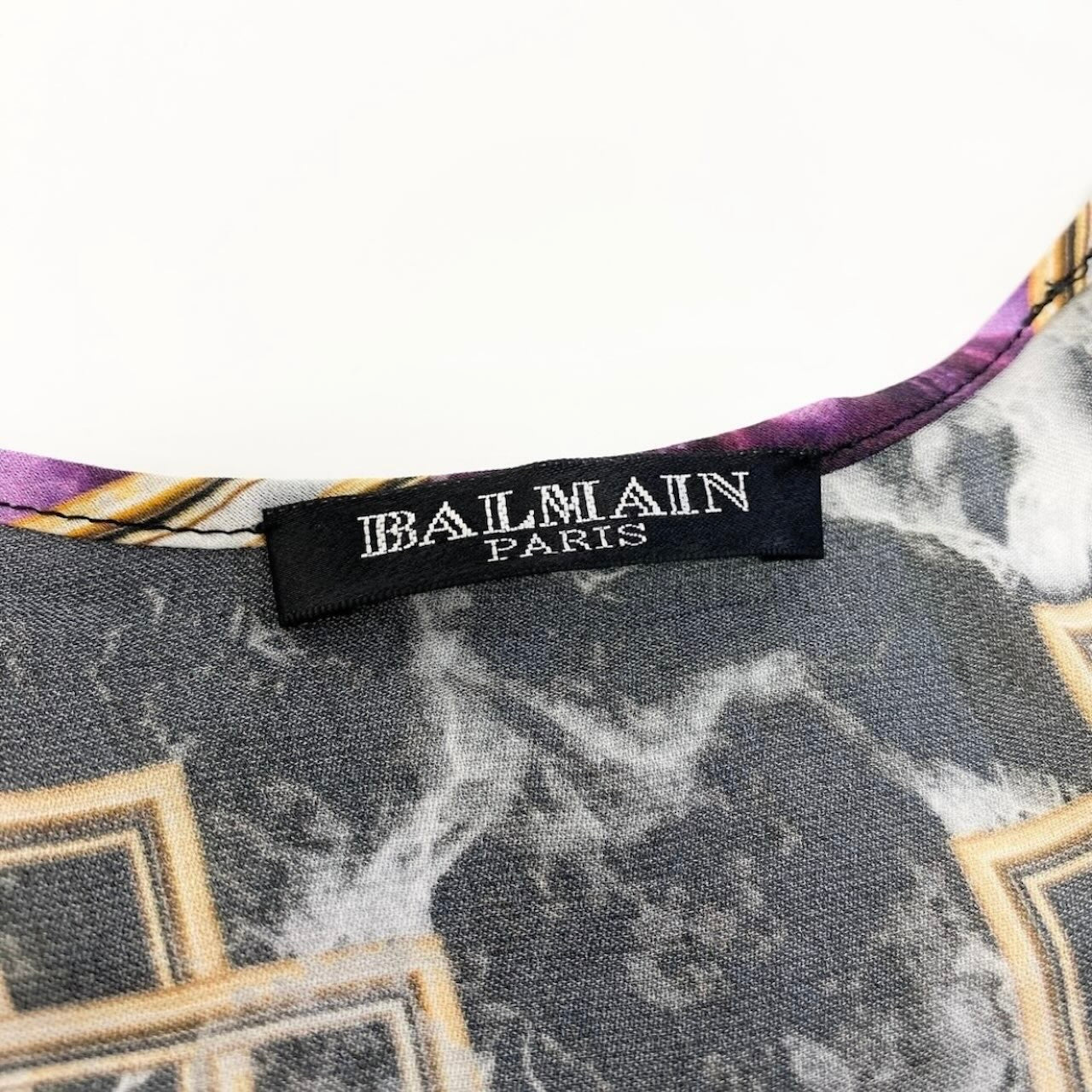 BALMAIN バルマン ノースリーブ シルクシアートップ パープル マルチカラー シルク その他トップス レディース AB