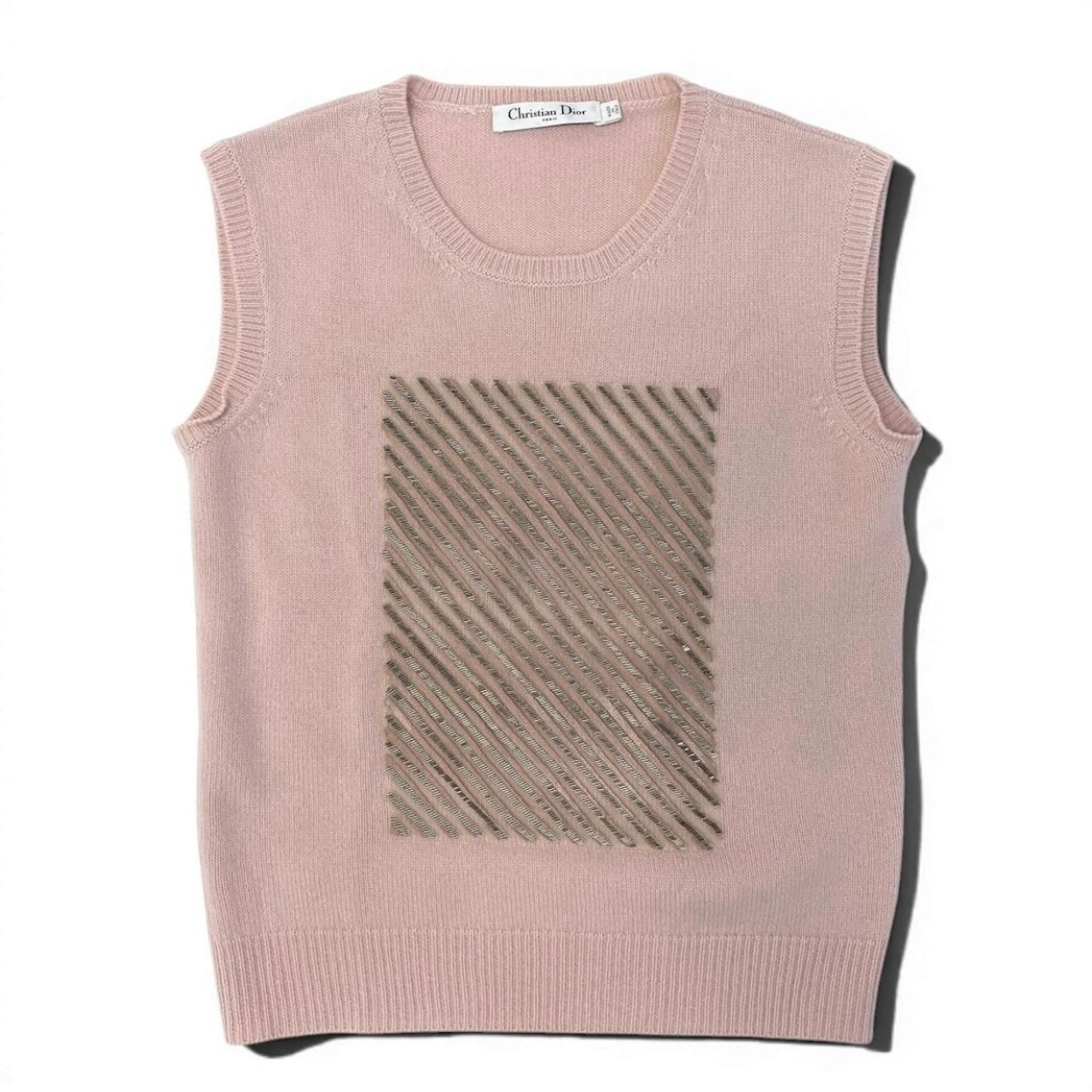 Christian Dior クリスチャンディオール ビジュー ニットトップ ピンク カシミヤ ニット レディース AB