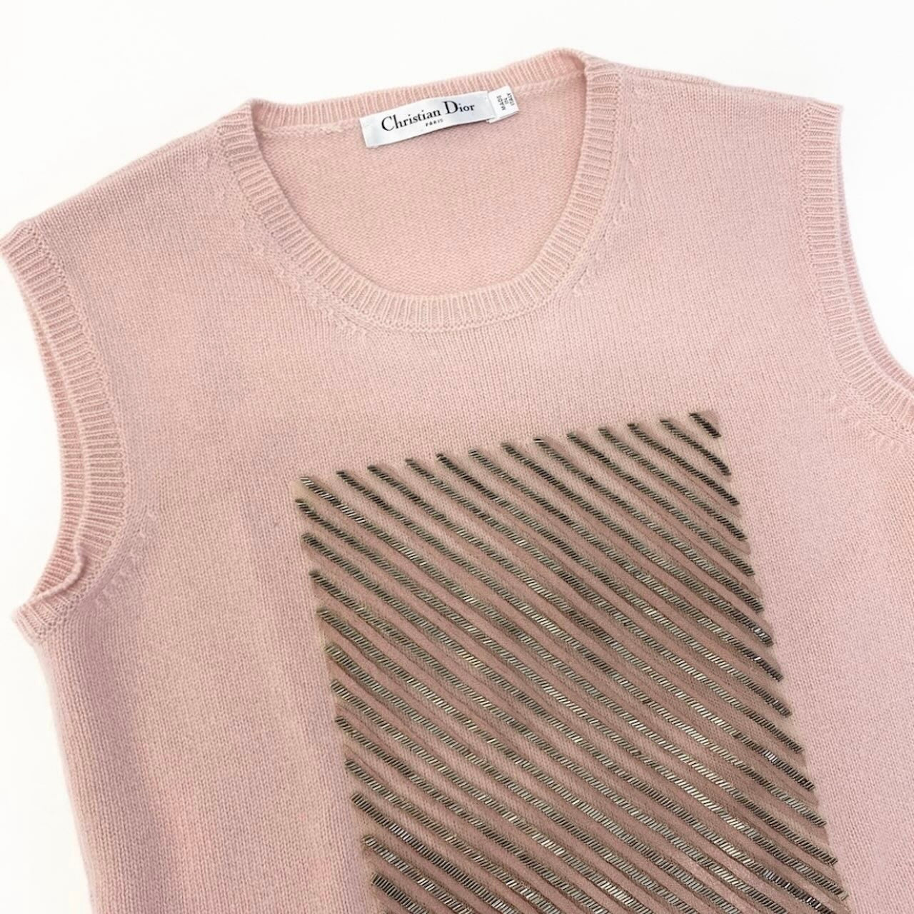 Christian Dior クリスチャンディオール ビジュー ニットトップ ピンク カシミヤ ニット レディース AB