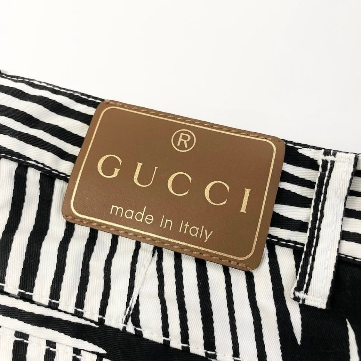 GUCCI グッチ ゼブラストライプ柄 ブラック ホワイト コットン / ポリウレタン ストレッチパンツ レディース B