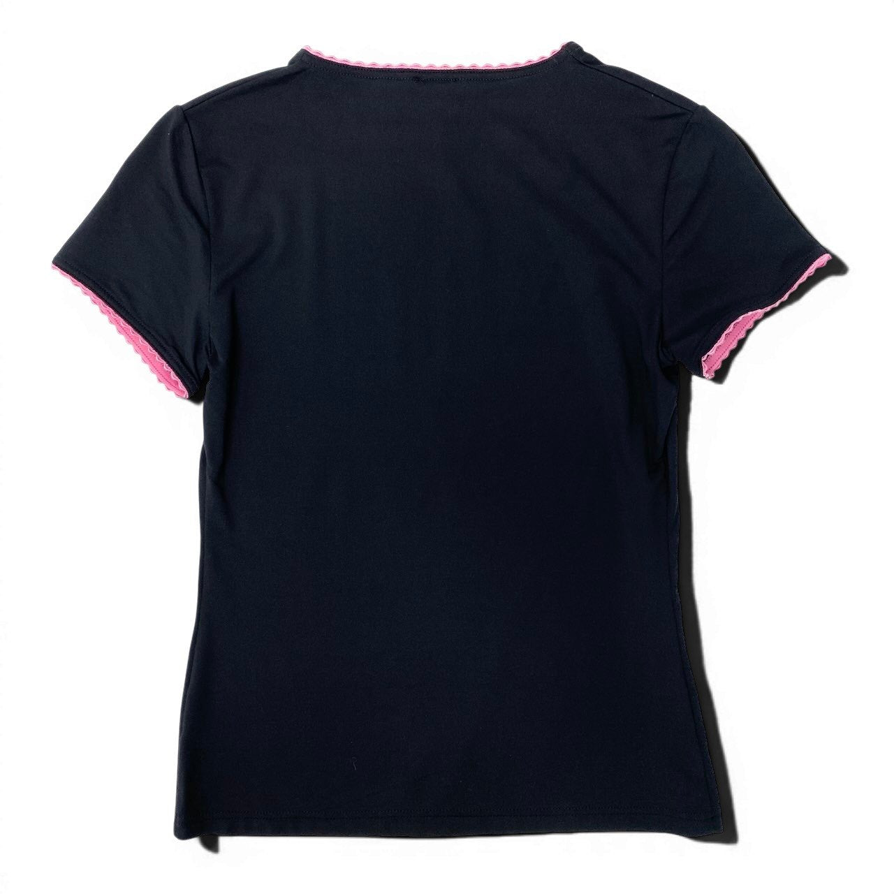 VERSACE ヴェルサーチ ゴシックロゴ ラインストーン レース ブラック ピンク ポリアミド / エラスタン 半袖Ｔシャツ レディース AB