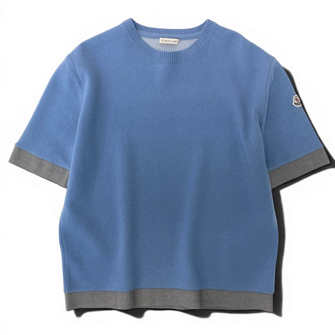 MONCLER モンクレール カシミア混 ブルー グレー ウール / カシミヤ 半袖セーター レディース AB