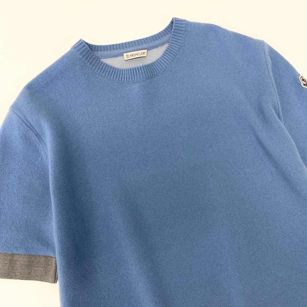 MONCLER モンクレール カシミア混 ブルー グレー ウール / カシミヤ 半袖セーター レディース AB