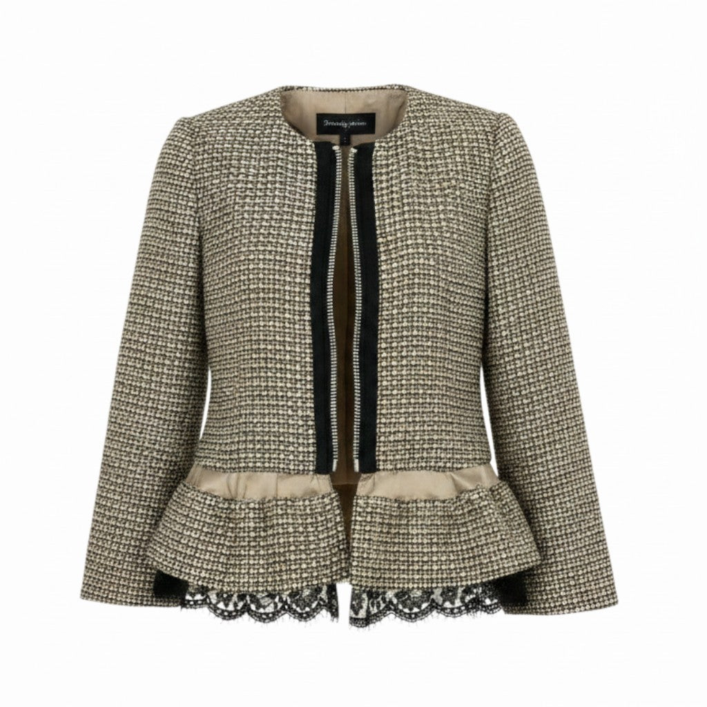 Sacai サカイ ツイードジャケット 切替デザイン ブラウン コットン / アクリル / レーヨン 12-01565 ノーカラージャケット レディース BC