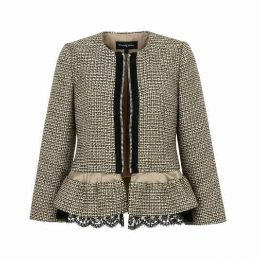 Sacai サカイ ツイードジャケット 切替デザイン ブラウン コットン / アクリル / レーヨン 12-01565 ノーカラージャケット レディース BC
