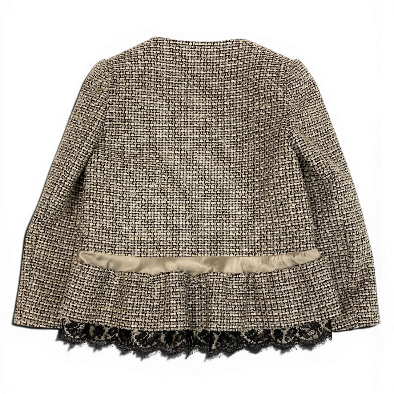 Sacai サカイ ツイードジャケット 切替デザイン ブラウン コットン / アクリル / レーヨン 12-01565 ノーカラージャケット レディース BC